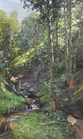 Alexander Koester (Bergneustadt 1864 – München 1932), Ruscello tra alberi,...