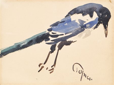 Josef Telfner , Eichelhäher;Acquerello, 19 x 25 cm, in cornice Firma