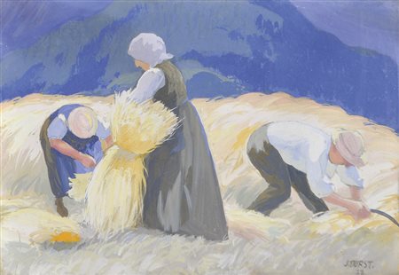Josef Durst (Wien/Vienna 1878 – Brixen/Bressanone 1950), Raccolta del grano,...