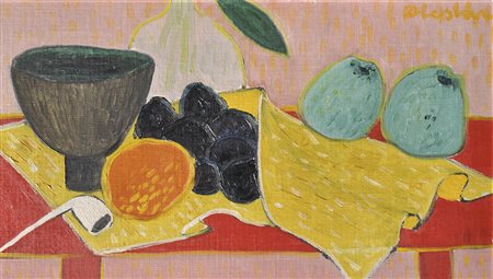 Gerhild Diesner (Innsbruck 1915 – 1995), Natura morta su tavolo rosso,...