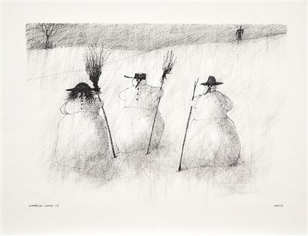 Paul Flora Glurns/Glorenza 1922 – Innsbruck 2003), Figure invernali,...