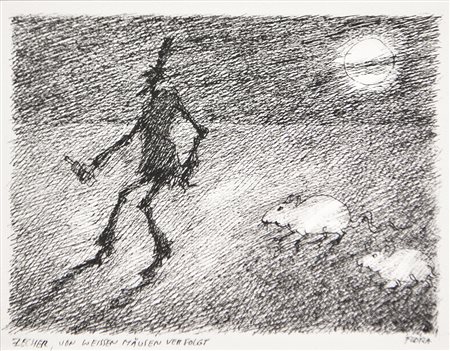 Paul Flora Glurns/Glorenza 1922 – Innsbruck 2003), Bevitore, inseguito da...