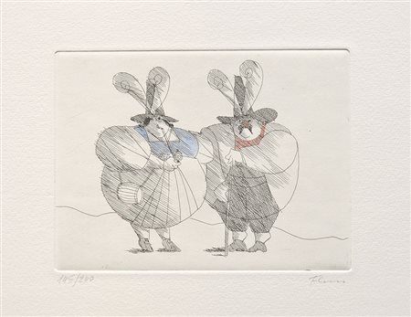 Paul Flora Glurns/Glorenza 1922 – Innsbruck 2003), Coppia paesana;Acquaforte...