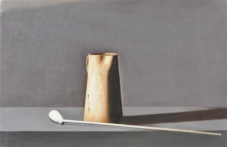 Giorgioppi (*Rovereto 1951), Natura morta con brocca e pipa;Olio su tavola,...