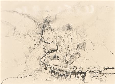 Erwin Reheis (* Zams 1941), Paesaggio, 1974;China, 46 x 61,5 cm, piccole...