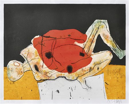 August Stimpfl (Imst 1924 – 2010), Donna sdraiata, 2004;Litografia, 42 x 52...