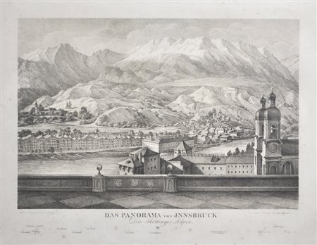 Rehberg/Schweighofer , Panorama di Innsbruck;Litografia, 47,5 x 68,5 cm