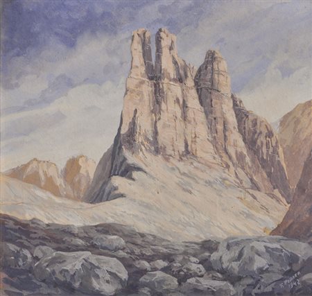 F. Rovara , Le Tre Cime di Lavaredo, 1942;Tempera su carta, 31,5 x 33 cm, in...