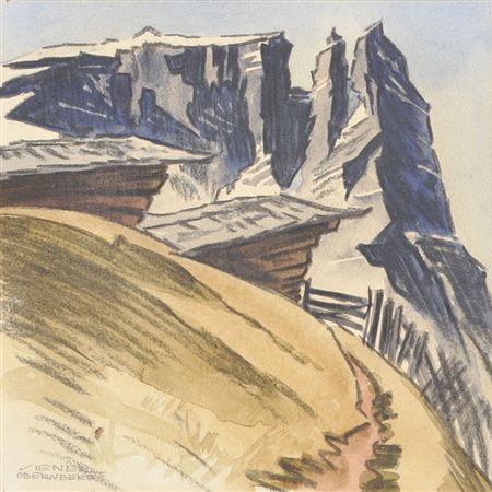 Siener Obernberg , Sciliar;Acquerello, carboncino, 28,7 x 28,7 cm, in cornice