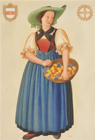 Grete Karasek (Innsbruck 1910 – 1992), Donna bolzanina, 1960 ca.;Acquerello,...