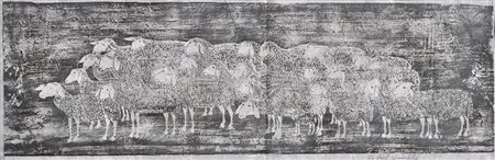 Friedrich Gurschler (*Schnals/Senales 1923), Gregge di pecore;Xilografia,...