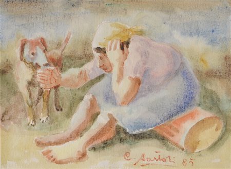 Carlo Sartori (Ranzo 1921 – Godenzo di Comano Treme 2010), Donna con cane,...