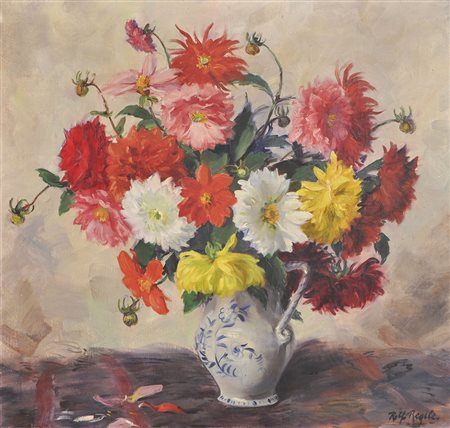 Rolf Regele (Bozen/Bolzano 1899 – 1987), Fiori in vaso;Olio su tela, 62,5 x...