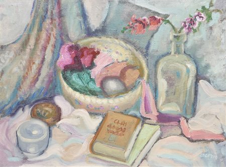 Bruno Colorio (Trient/Trento 1911 – 1997), Natura morta con libri;Olio su...