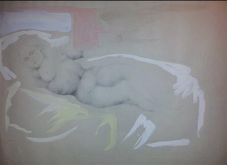 Attardi Ugo tecnica mista su carta 50x70 Nudo disteso archivio Attardi