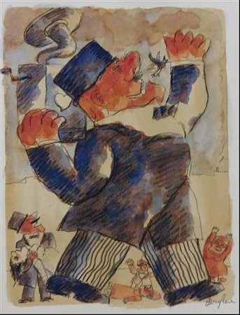 Borghese Franz tecnica mista 35x50 Grammofono ammaliatore autentica dell'...