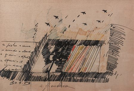 Festa Tano tecnica mista su carta 70x100 Onora il padre e la madre 1973...