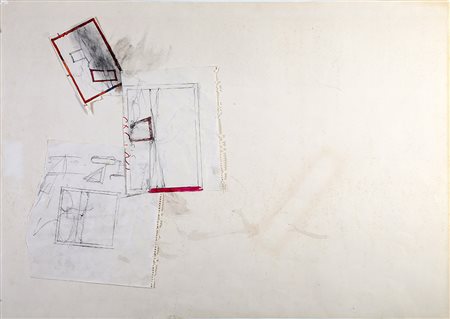 Schifano Mario grafite e collage su carta 70x100 senza titolo 1973 archivio...