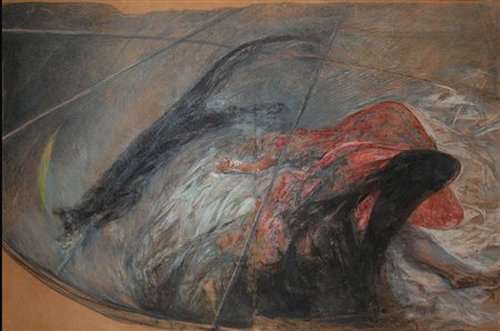 Calabria Ennio tecnica mista su carta intelata 100x150 interno 1986 autentica...