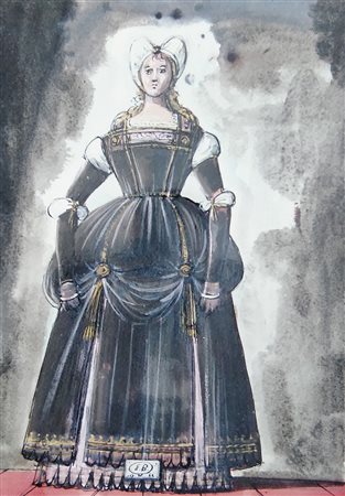 Berman Gustavovitch tempera su carta 20x30 Donna in costume