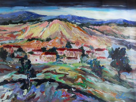 Levi Carlo Olio su tela 61x46 Paesaggio Lucano 1965 archivio Levi