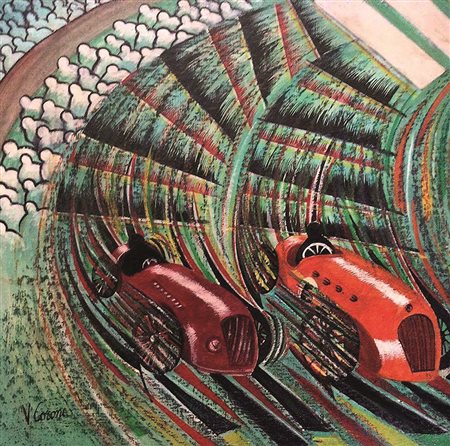 Corona Vittorio olio su tela 50x62,5 Targa florio autentica artisti siciliani