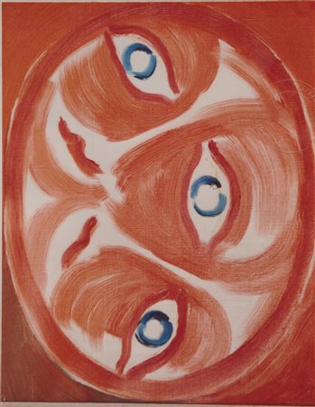 Guidi Virgilio olio su tela 40x50 Volti 1975