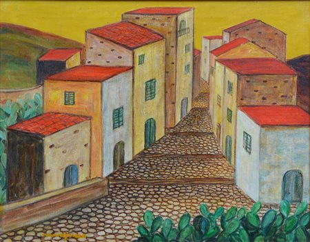 Migneco Giuseppe olio su tela 40x50 Paesaggio 1970 pubblicato catalogo generale