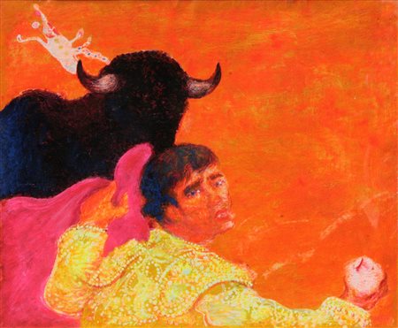 Sassu Aligi acrilico su tela 46x55 Desplante 1977 autentica Sassu