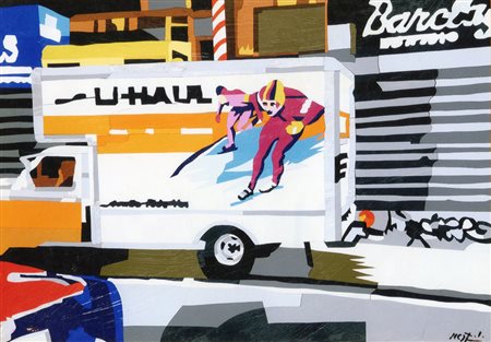 Nespolo Ugo intarsio su legno 50x70 senza titolo autentica Nespolo