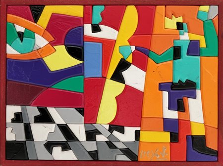 Nespolo Ugo acrilico su legno 18x24 senza titolo autentica dell'artista su foto