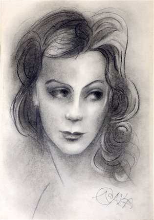 Balla Giacomo matita su carta 37x24,5 Volto femminile (luce) 1940 archivio Balla