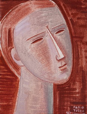 Tozzi Mario olio su tela 35x27 Testina bruna 1967 archivio Tozzi n.2431