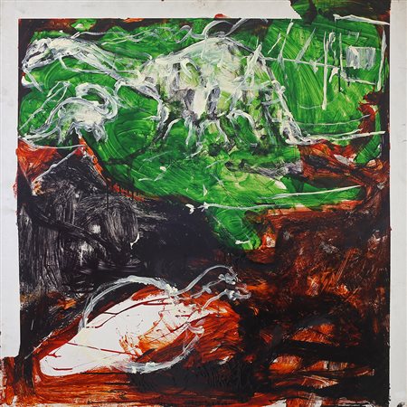 Schifano Mario acrilico su tela 100x100 senza titolo 1980 archiviazione in corso