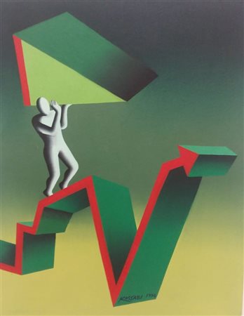 Kostabi Mark olio su tela 76x61 senza titolo 1996 autentica dell'artista su foto