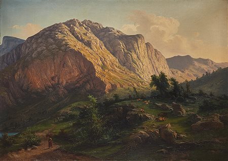 Carlo Pizzi (Lecco 1842 - 1909)"Veduta della Valsassina" 1868olio su tela (cm...