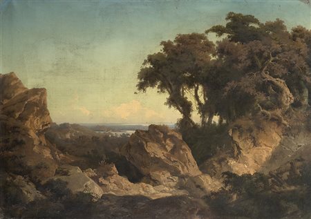 Giuseppe Camino (Torino 1818 - Caluso 1890)"Paesaggio"olio su tela (cm...