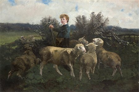 Giuseppe Palizzi (Lanciano 1812 - Passy (Francia) 1888)"Pastorella con...