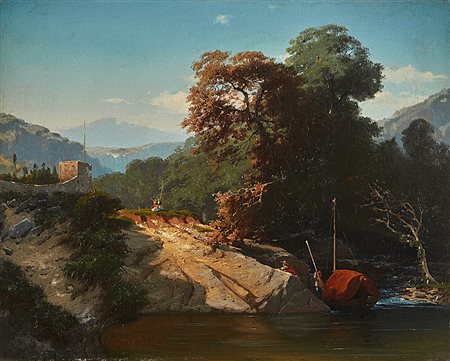Ercole Calvi (Verona 1824 - 1900)"Verso il Lago di Como" 1869olio su tela (cm...