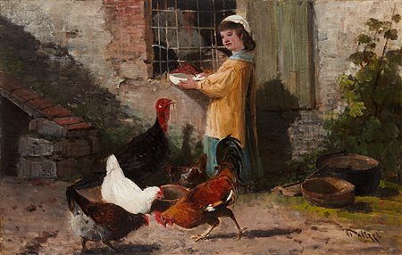 Giuseppe Palizzi (Lanciano 1812 - Passy (Francia) 1888)"La contadinella"olio...