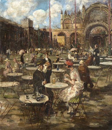 Vincenzo Irolli (Napoli 1860 - 1949)"Piazza San Marco, Venezia" olio su tela...