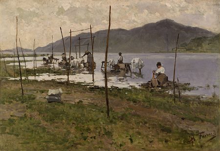 Achille Formis Befani (Napoli 1832 - Milano 1906)"Le lavandaie"olio su tela...