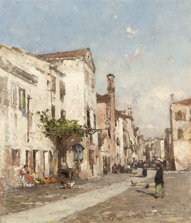 Eugenio Gignous (Milano 1850 - Stresa 1906)"Strada a Chioggia"olio su tela...