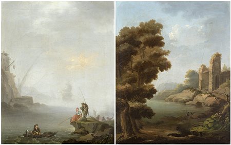 Francesco Fidanza (Roma 1747 - Milano 1819)"Pescatori" e "Paesaggio"coppia di...