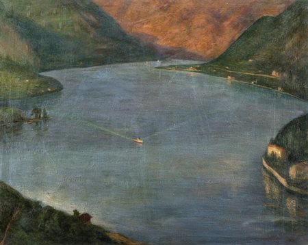 Ugo Bernasconi (Buenos Aires 1874 - Cantù 1960)"Veduta del Lago di Como"olio...