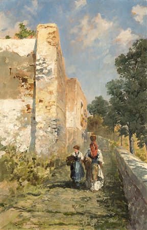 Carlo Brancaccio (Napoli 1861 - 1920)"Paesaggio vesuviano"olio su tavola (cm...