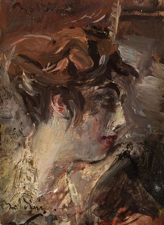 Giovanni Boldini (Ferrara 1842 - Parigi 1931)"Profilo femminile"olio su...