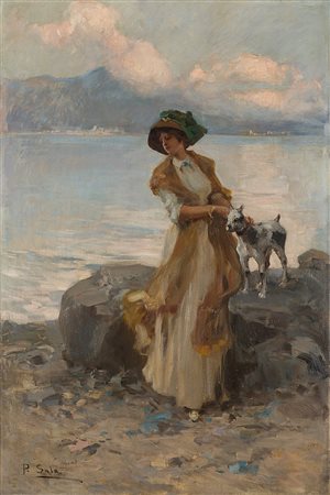 Paolo Sala (Milano 1859 - 1924)"Armonia sul Lago di Mergozzo"olio su tela (cm...