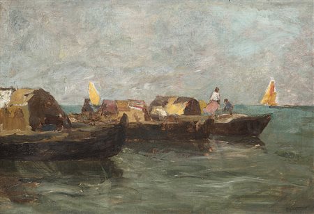 Pietro Fragiacomo (Trieste 1856 - Venezia 1922)"In laguna" olio su tela...