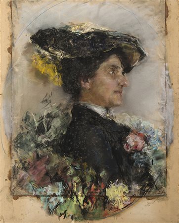 Antonio Mancini (Roma 1852 - 1930)"Ritratto di signora" pastelli colorati su...